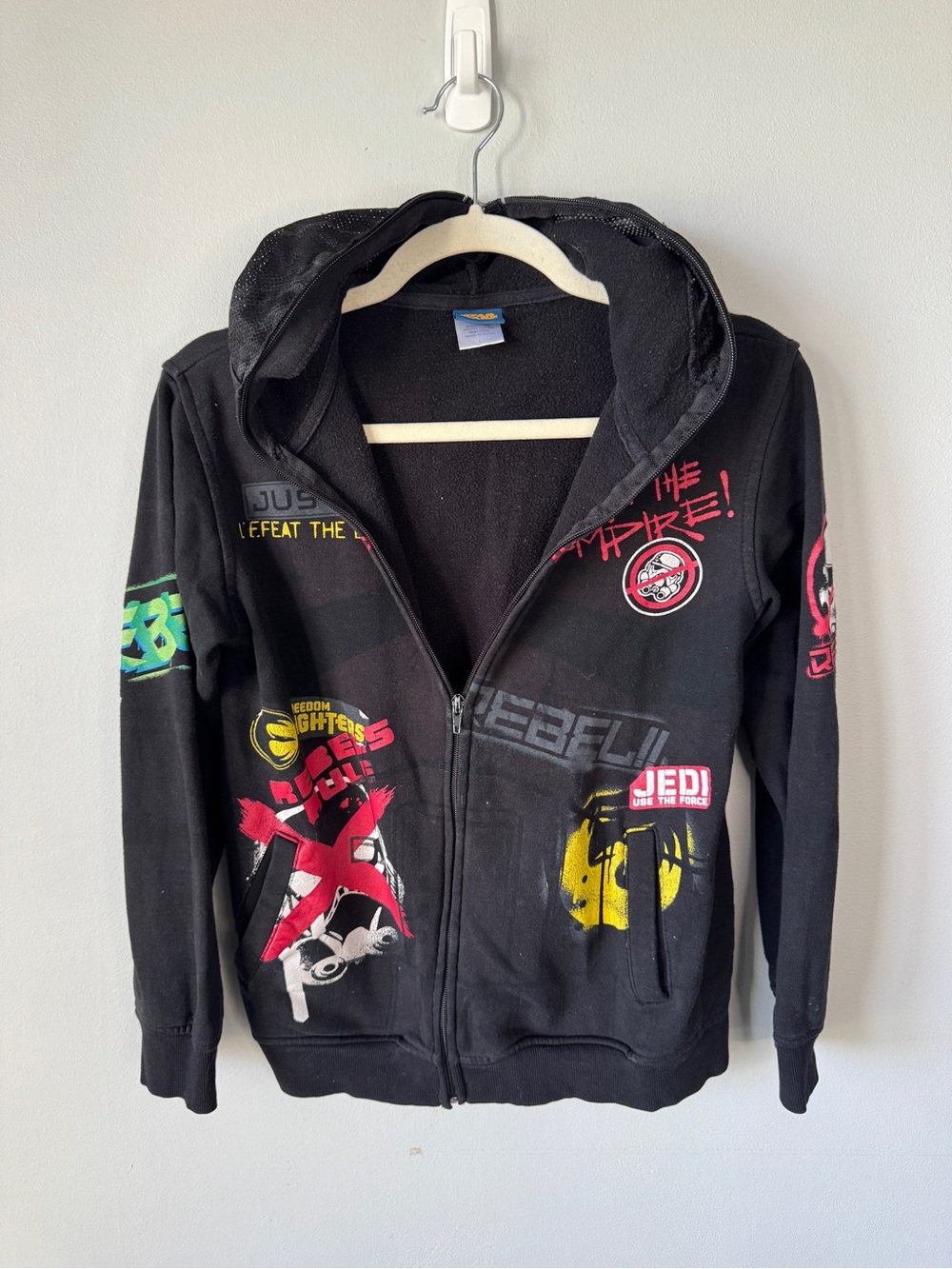 Star Wars Black Zip-Up Hoodie with Colorful Patches